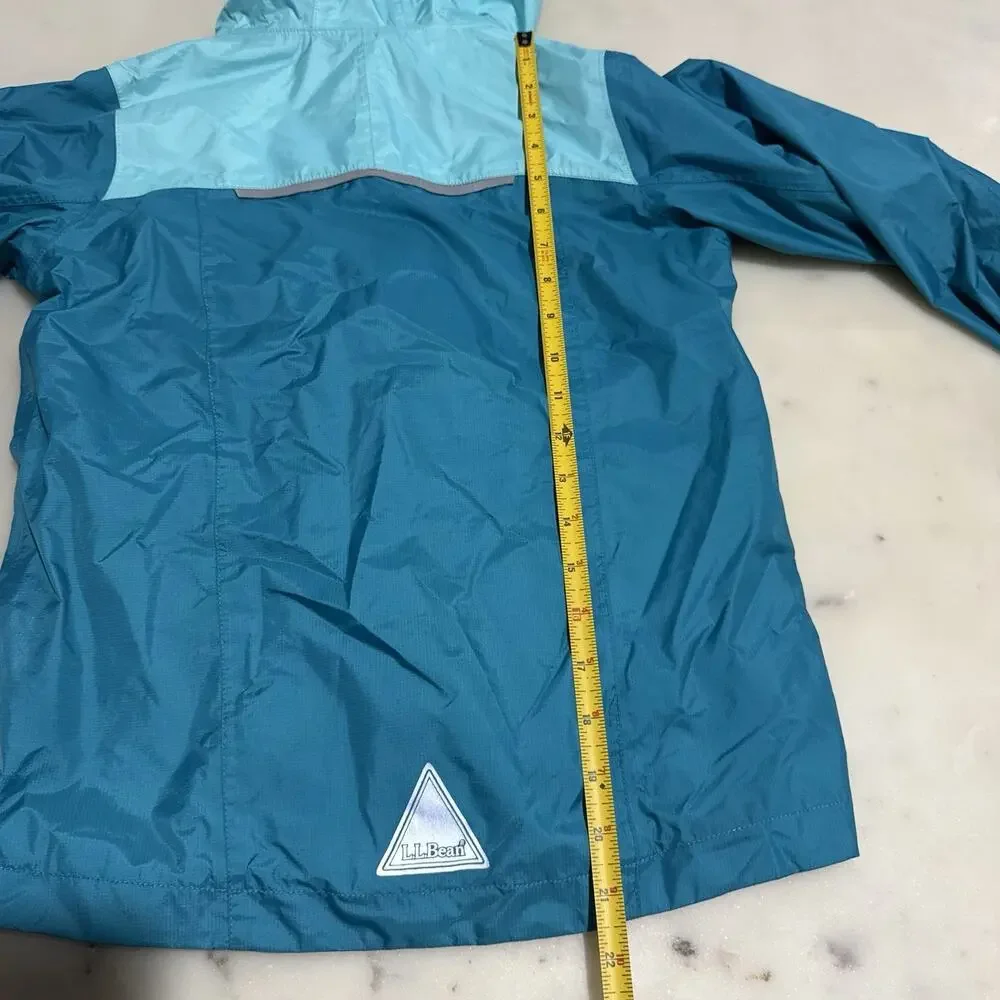 L.L.Bean Jacket Kids S 8 Blue Colorblock Trail Model Fleeced Hooded Rain Outdoor